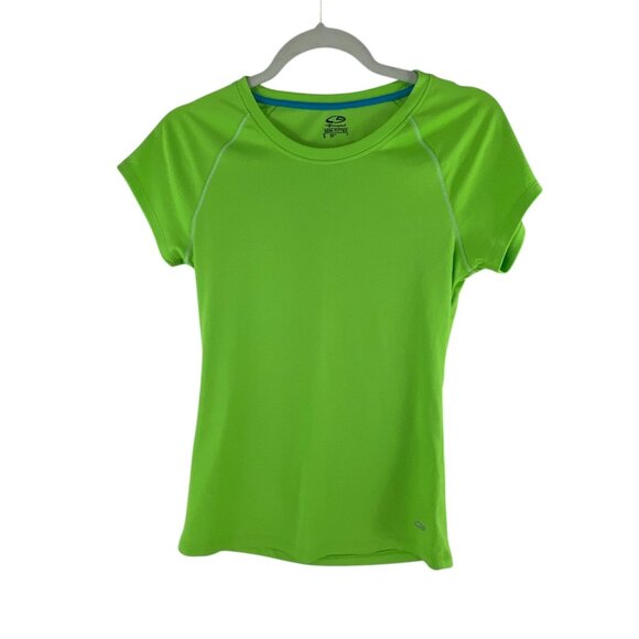 Champion Semi-Fitted Performance T-Shirt S Green Raglan Sleeves Workout Athletic - Picture 6 of 6